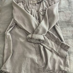 Express boyfriend gray/tan stonewashed button down shirt